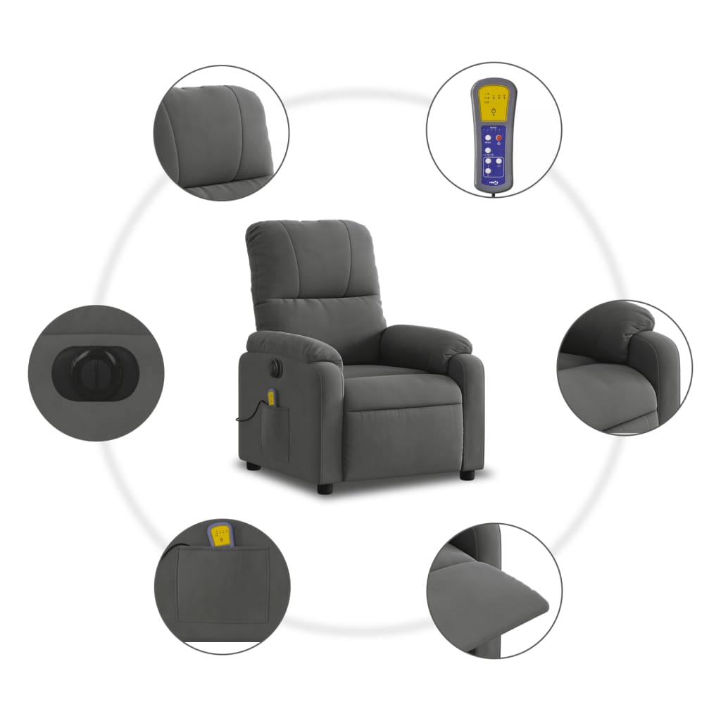 Electric Massage Recliner Chair Dark Gray Microfiber Fabric