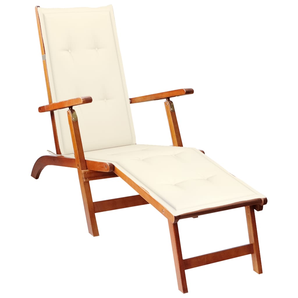 Patio Deck Chair with Footrest and Cushion Solid Acacia Wood