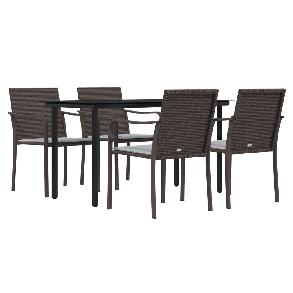 5 Piece Patio Dining Set with Cushions Poly Rattan and Steel