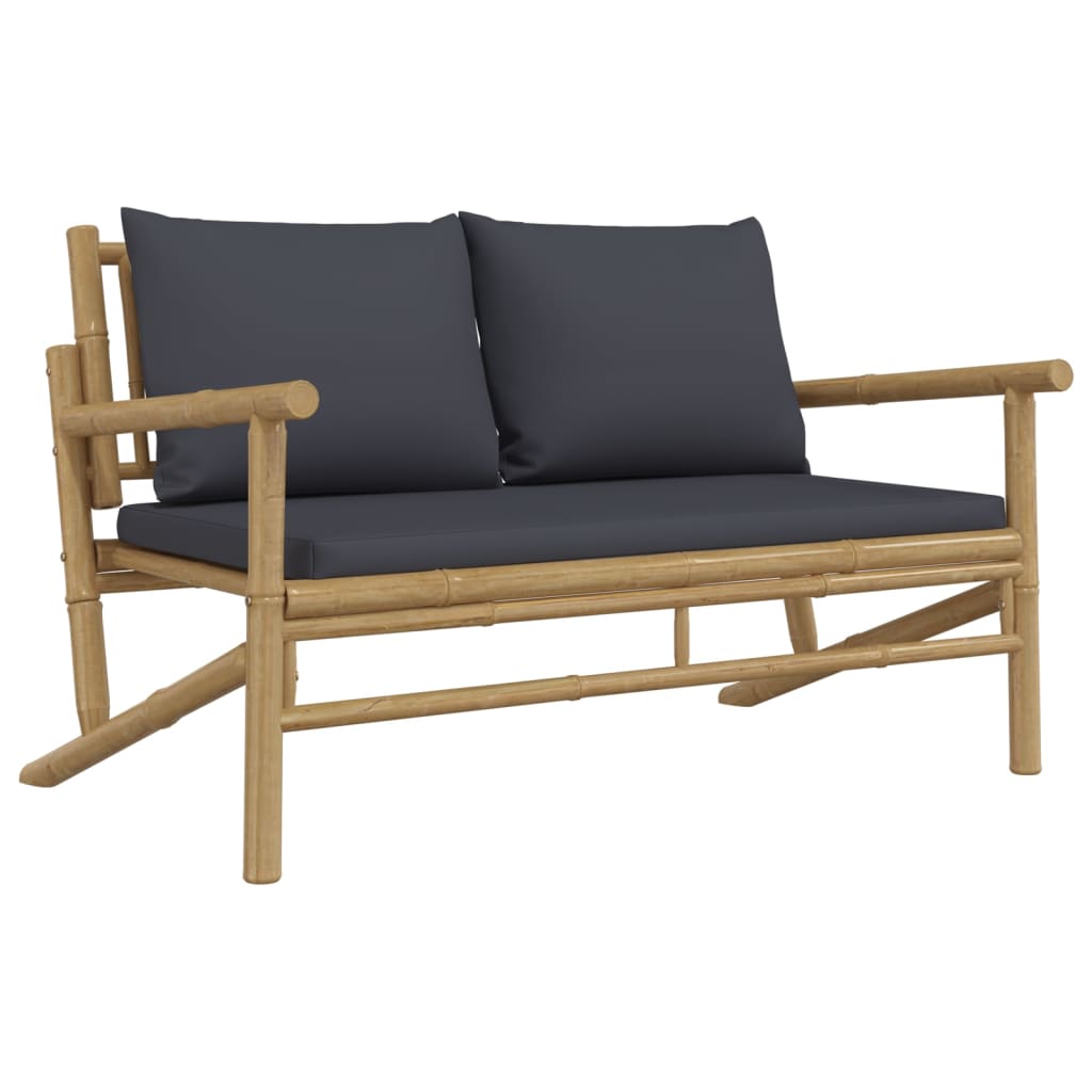 3 Piece Patio Lounge Set with Dark Gray Cushions Bamboo