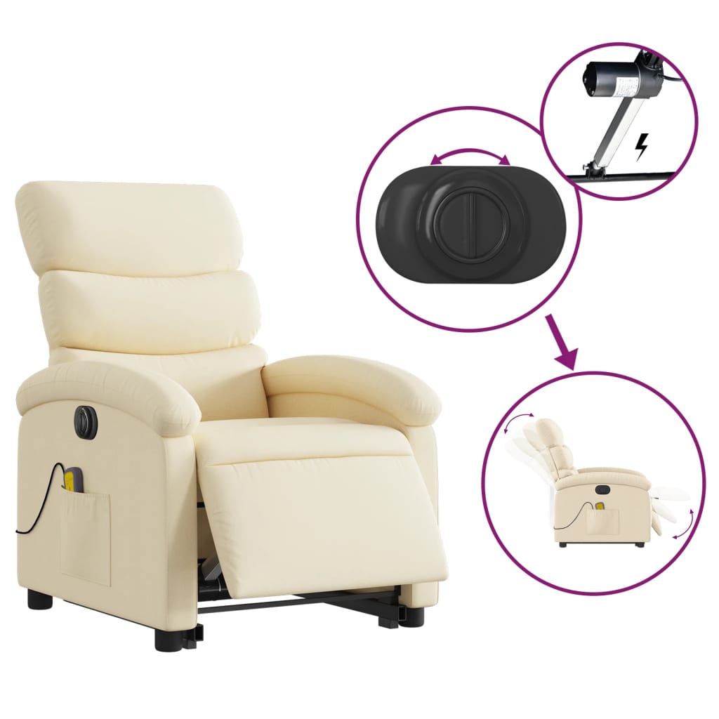 Electric Stand up Massage Recliner Chair Cream Fabric