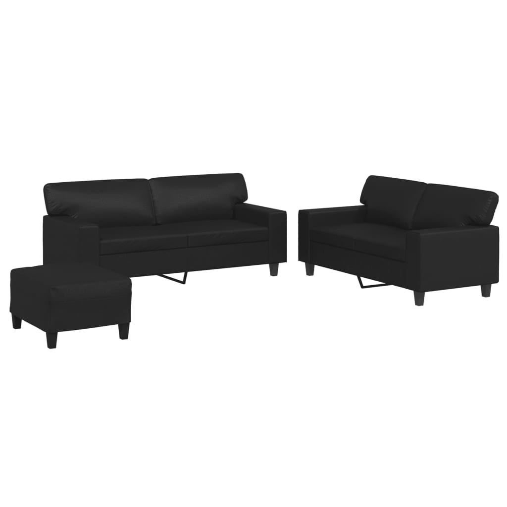 3 Piece Sofa Set Black Faux Leather