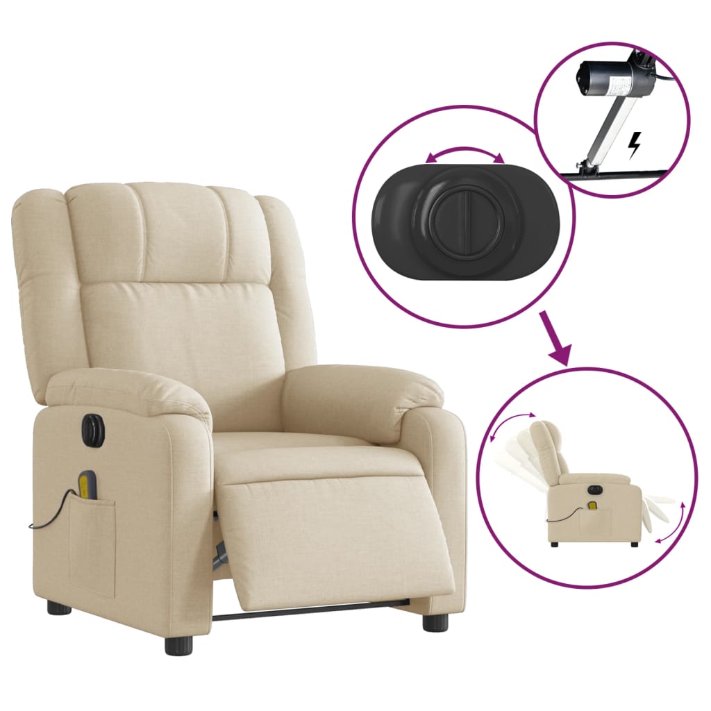 Electric Massage Recliner Chair Cream Fabric