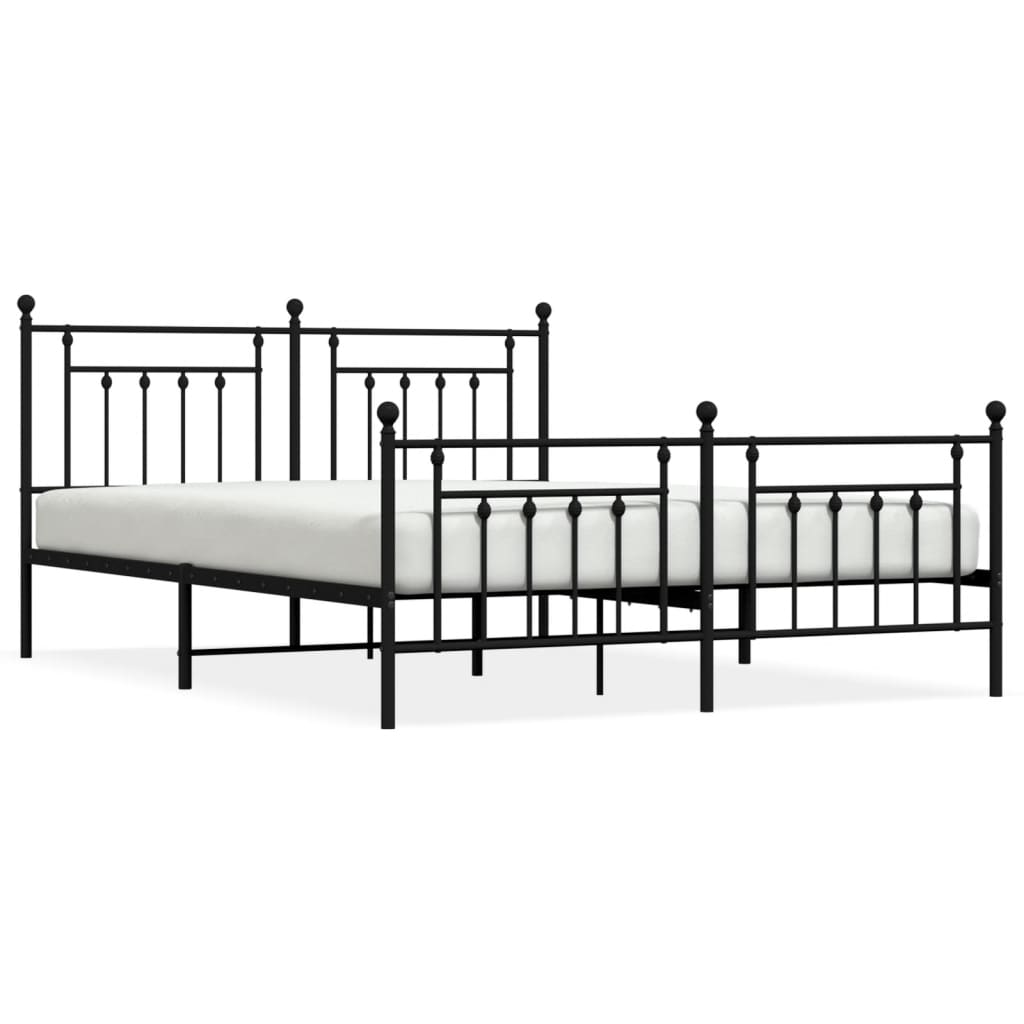 Metal Bed Frame without Mattress with Footboard Black 72"x83.9"