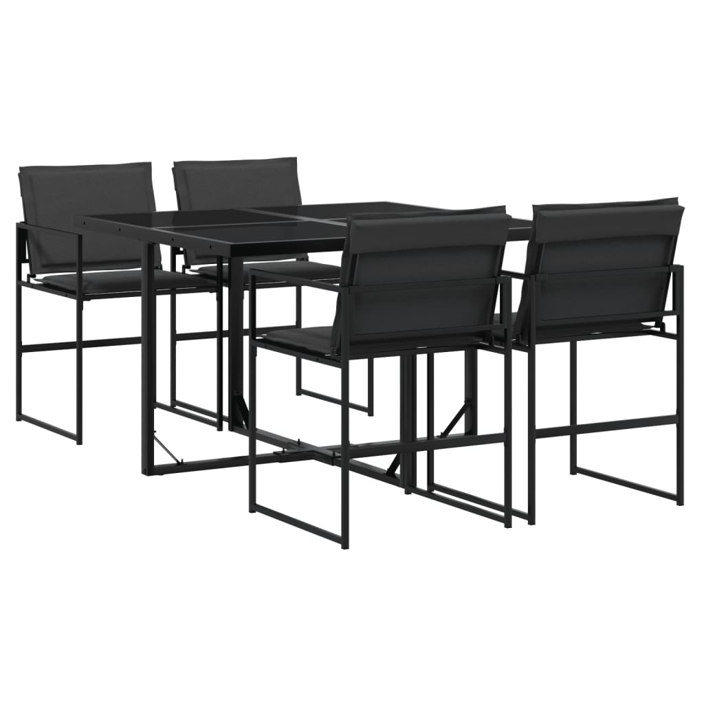 5 Piece Patio Dining Set with Cushions Black Textilene