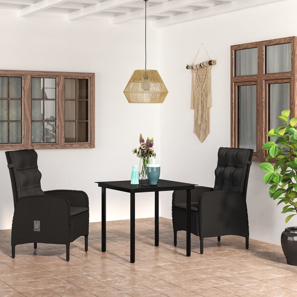 3 Piece Patio Dining Set with Cushions Black