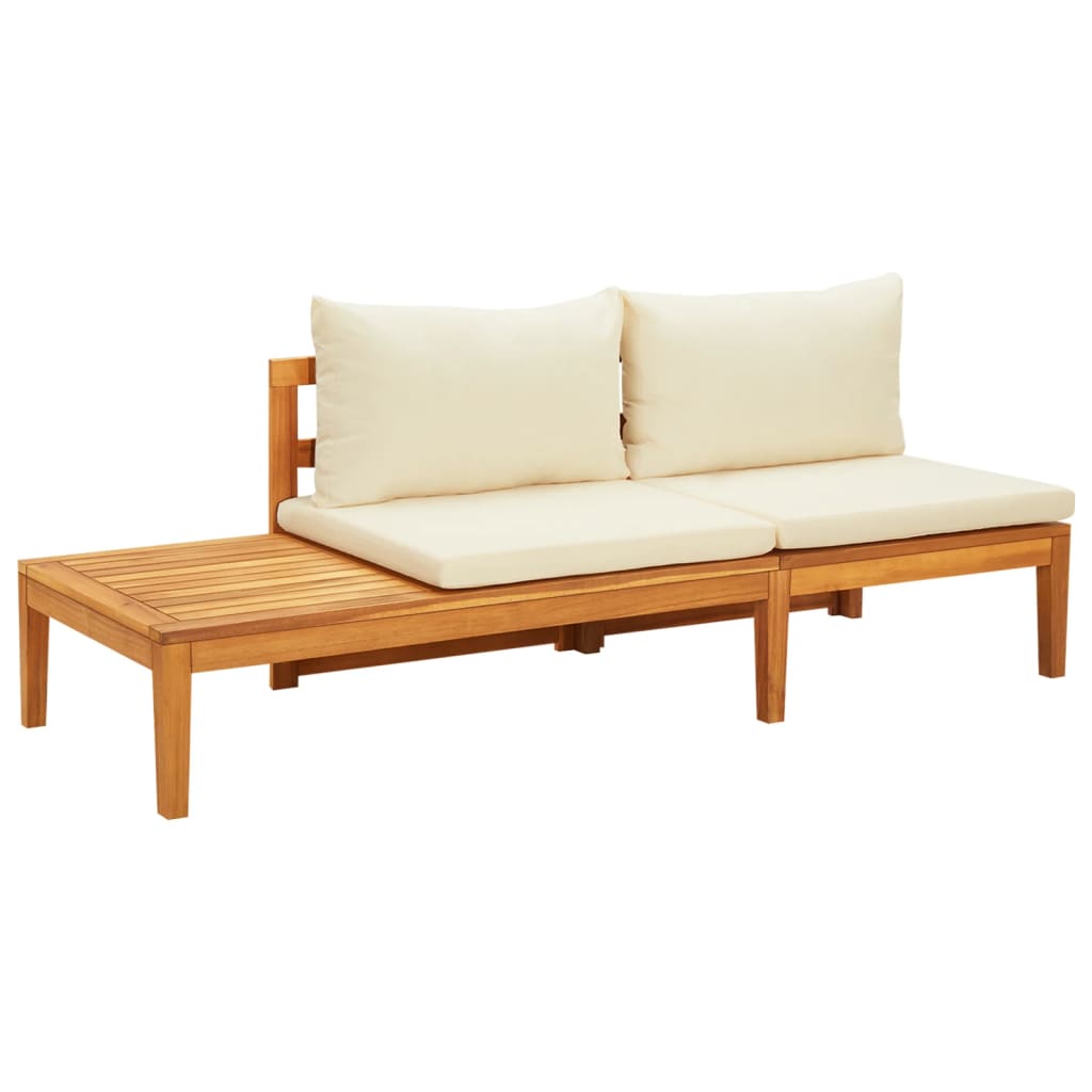 3 Piece Patio Lounge Set with Cream White Cushions Acacia Wood