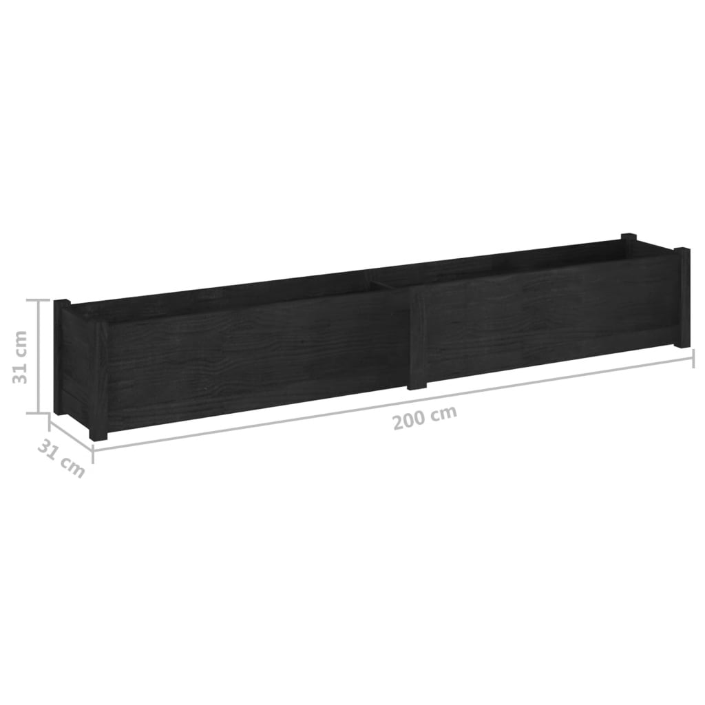 Garden Planter Black 78.7"x12.2"x12.2" Solid Wood Pine