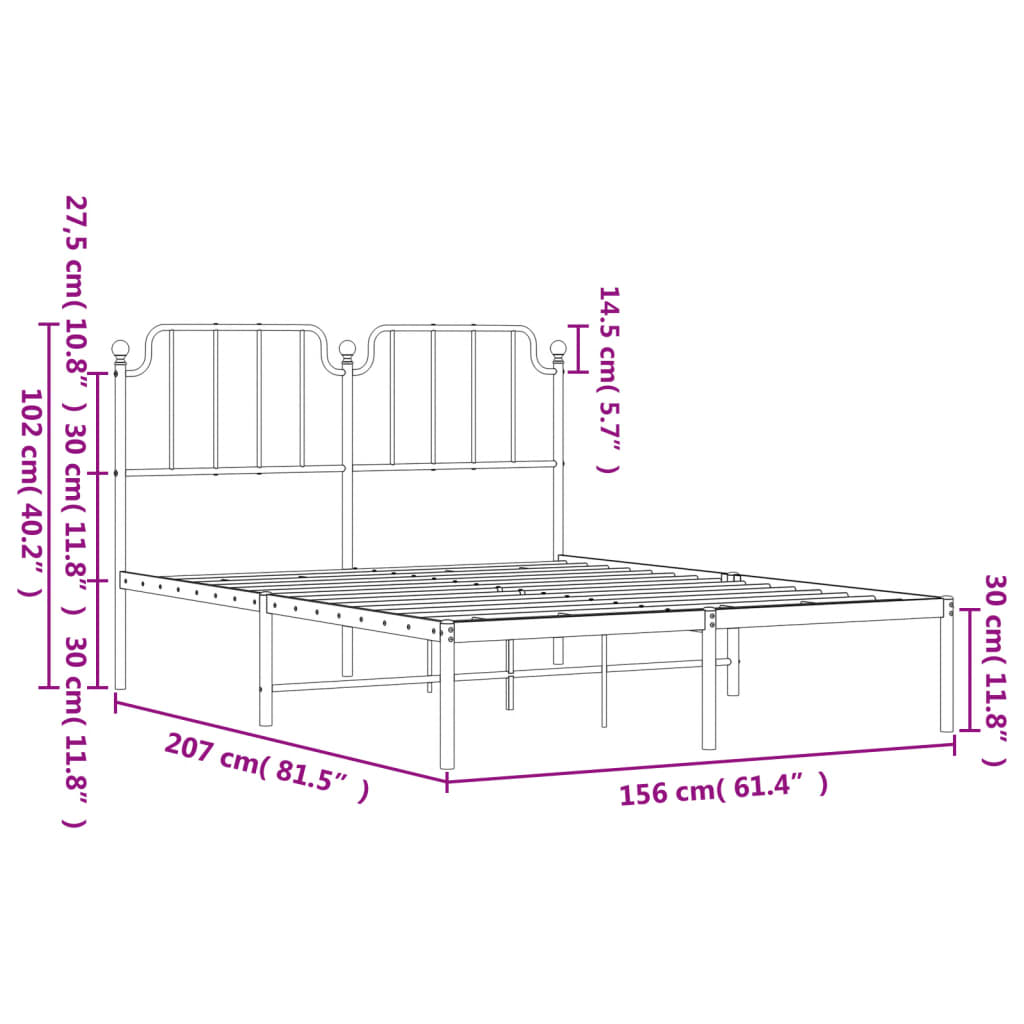 Metal Bed Frame without Mattress with Headboard Black 59.1"x78.7"