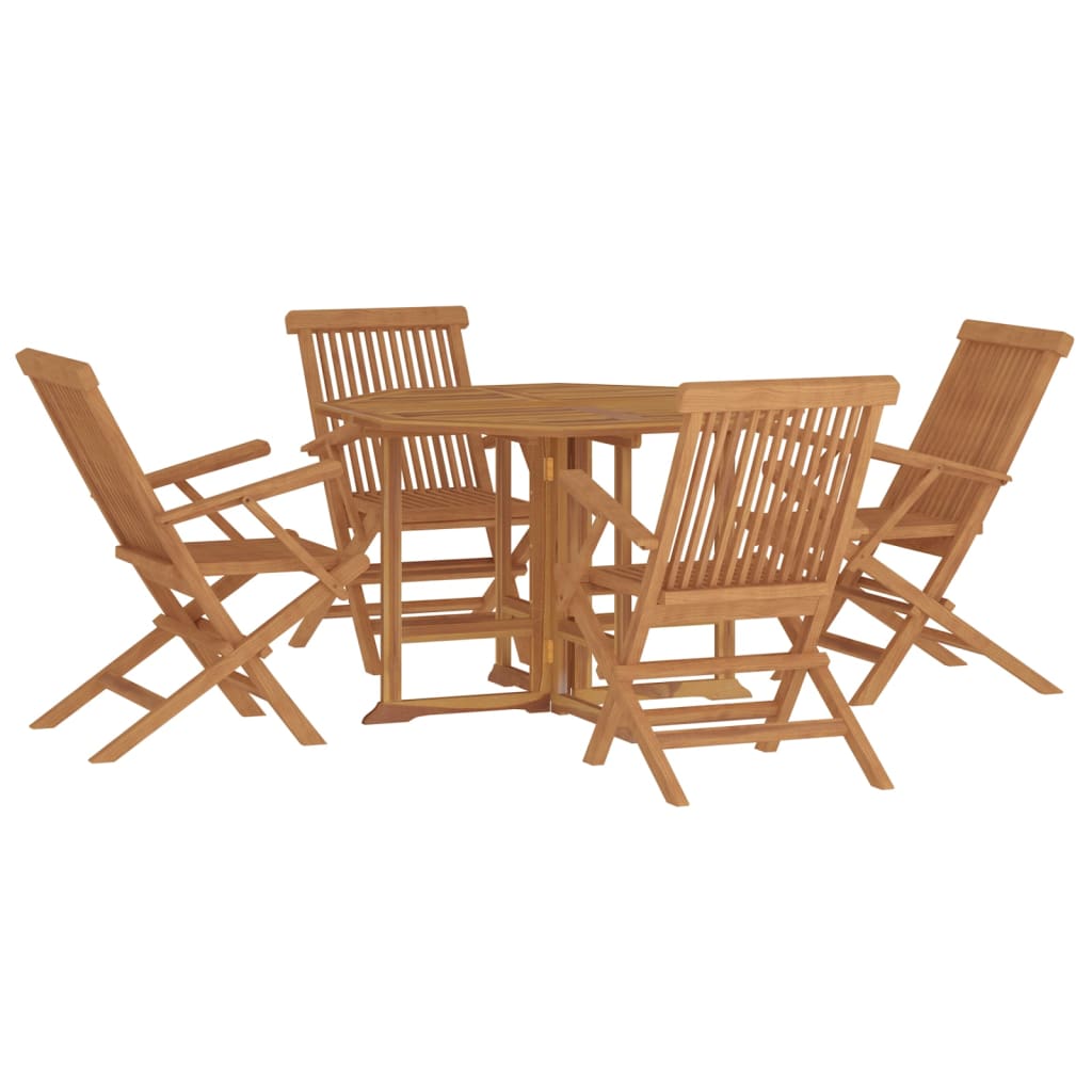 5 Piece Folding Patio Dining Set Solid Wood Teak