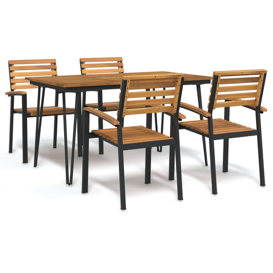 5 Piece Patio Dining Set Solid Wood Acacia and Metal