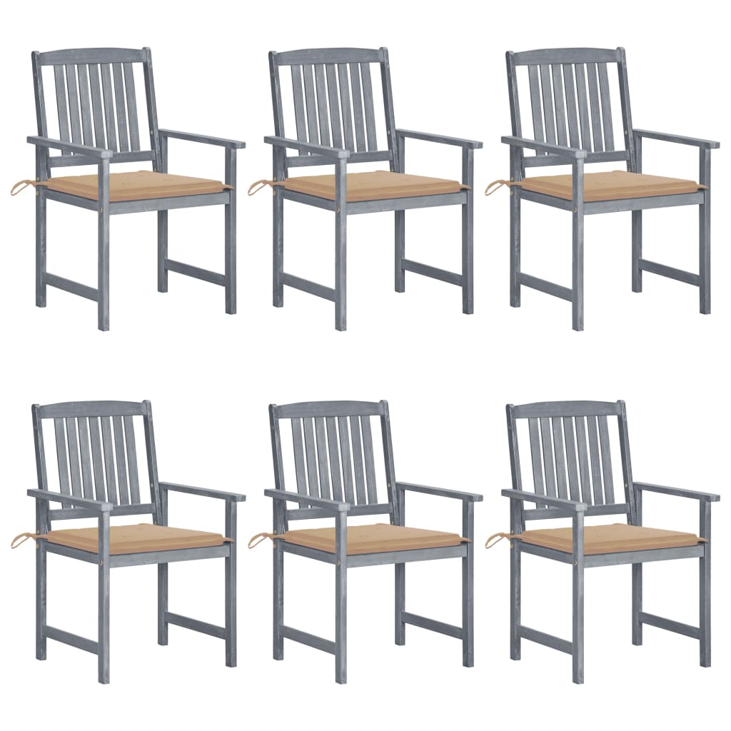 Patio Chairs with Cushions 6 pcs Solid Acacia Wood Gray