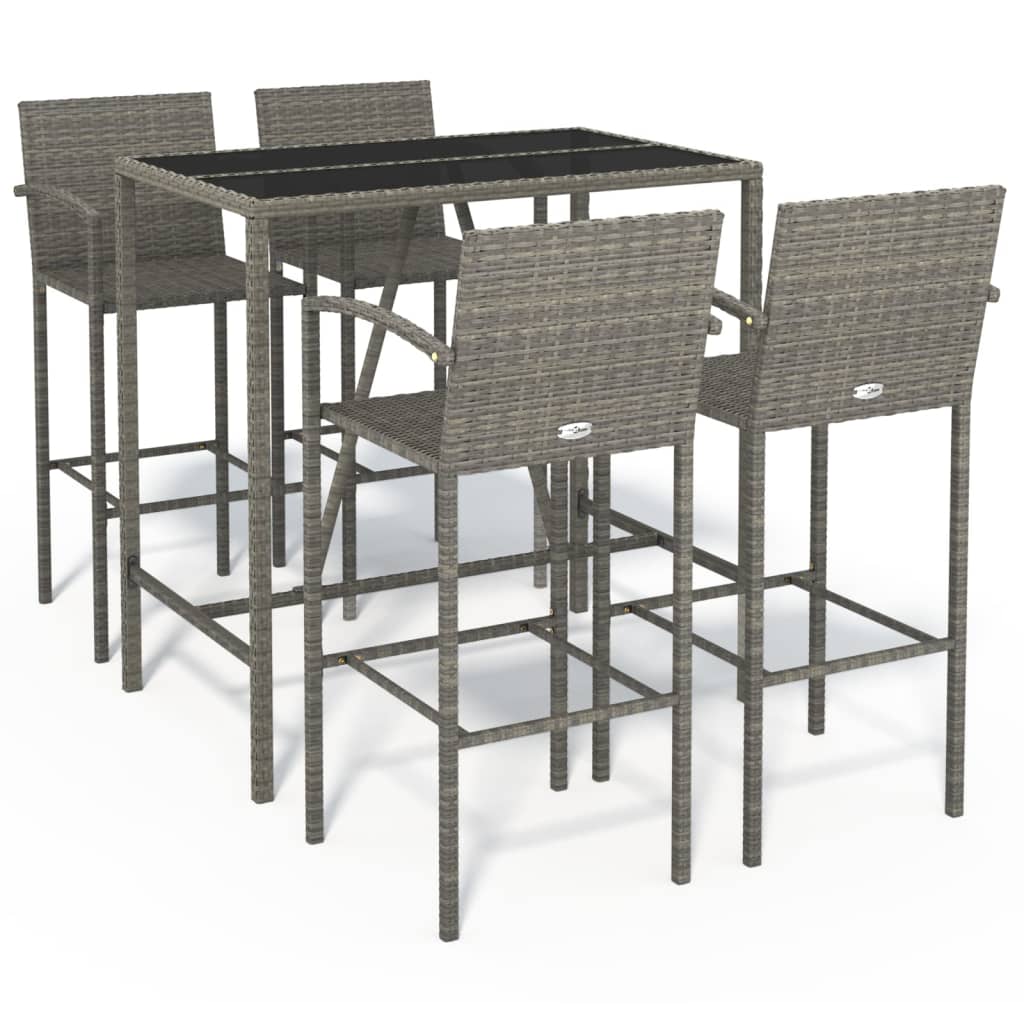 5 Piece Patio Bar Set Gray Poly Rattan