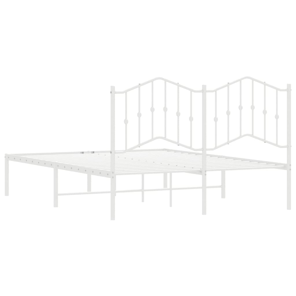 Metal Bed Frame without Mattress with Headboard White 53.1"x74.8"