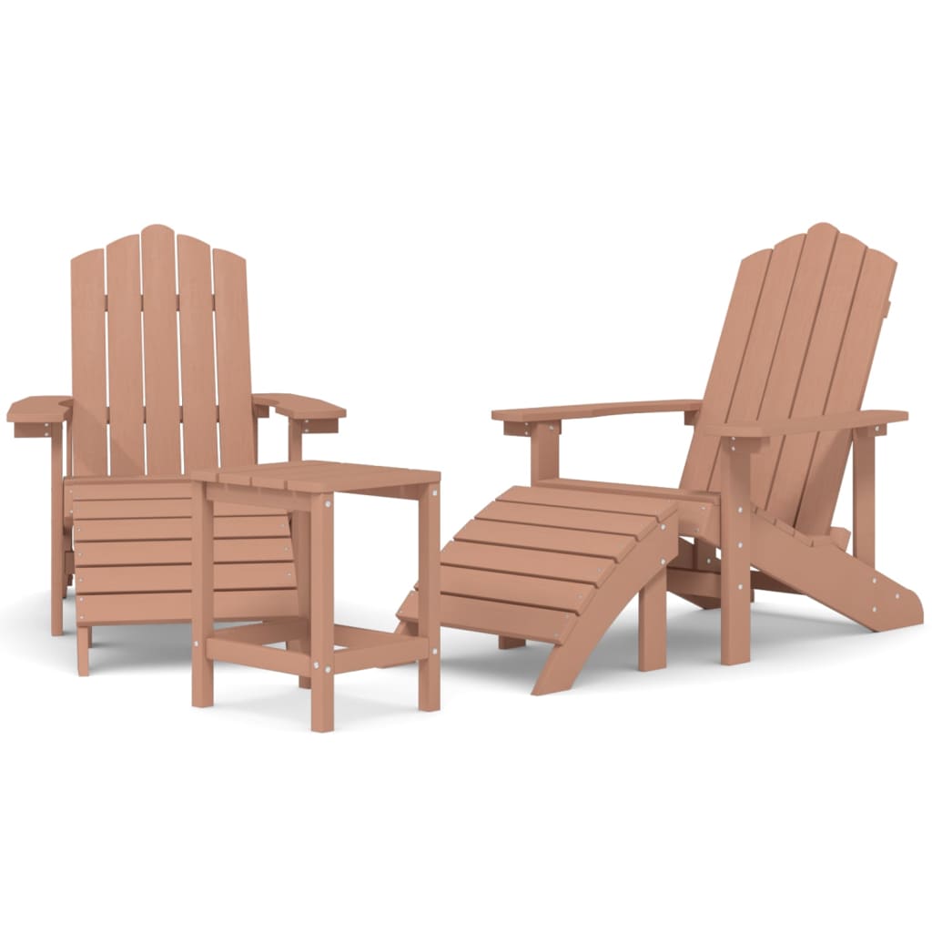 Patio Adirondack Chairs with Footstool & Table HDPE Brown