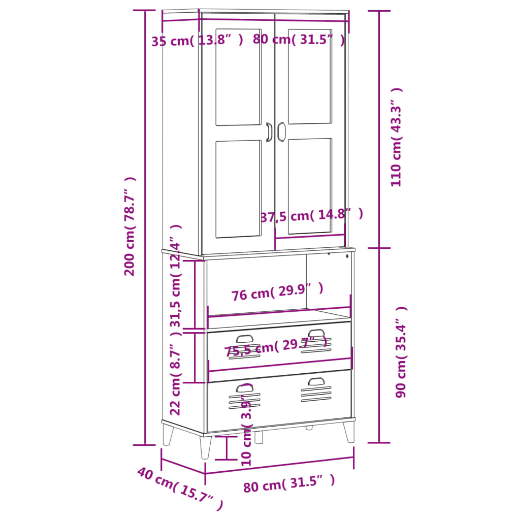 Highboard VIKEN Anthracite Gray 31.5"x15.7"x78.7" Solid Wood Pine