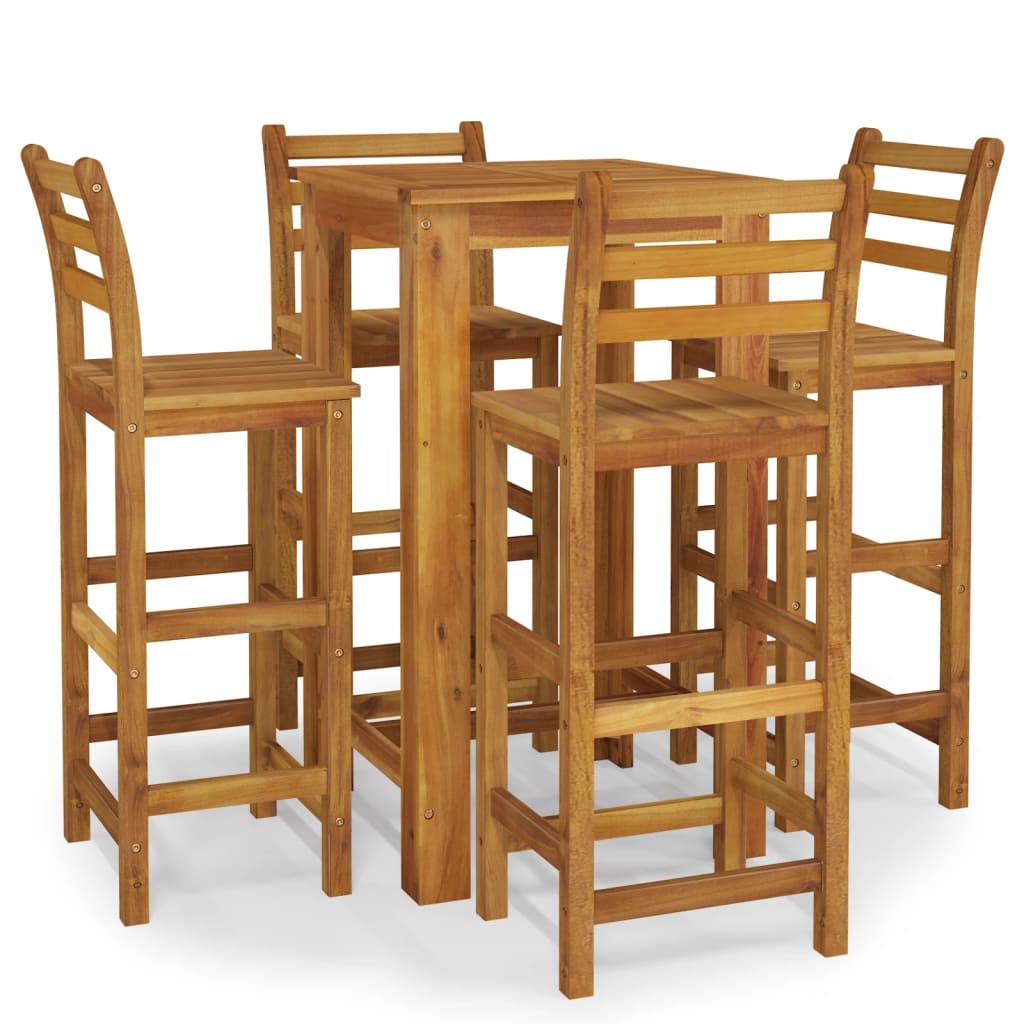 5 Piece Patio Bar Set Solid Wood Acacia