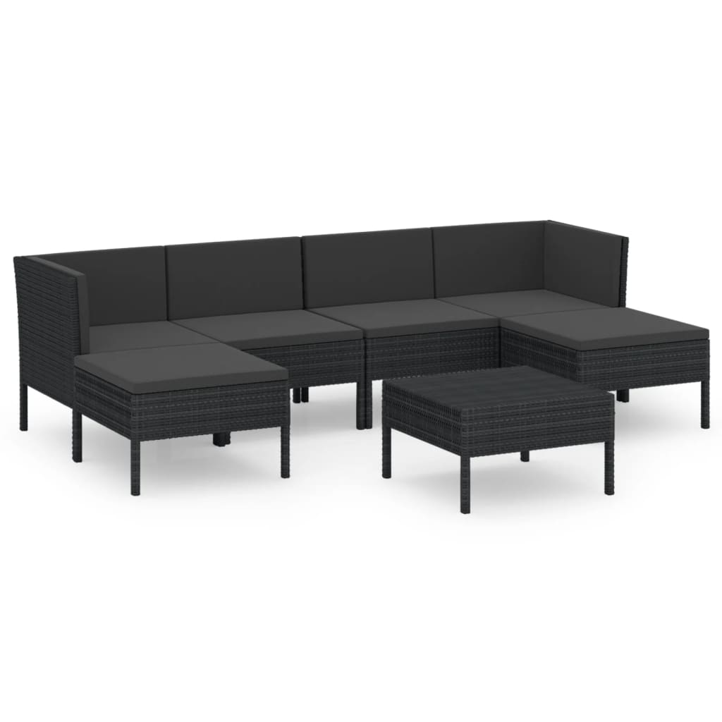 7 Piece Patio Lounge Set with Cushions Poly Rattan Black