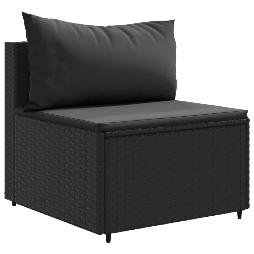 6 Piece Patio Lounge Set with Cushions Black Poly Rattan