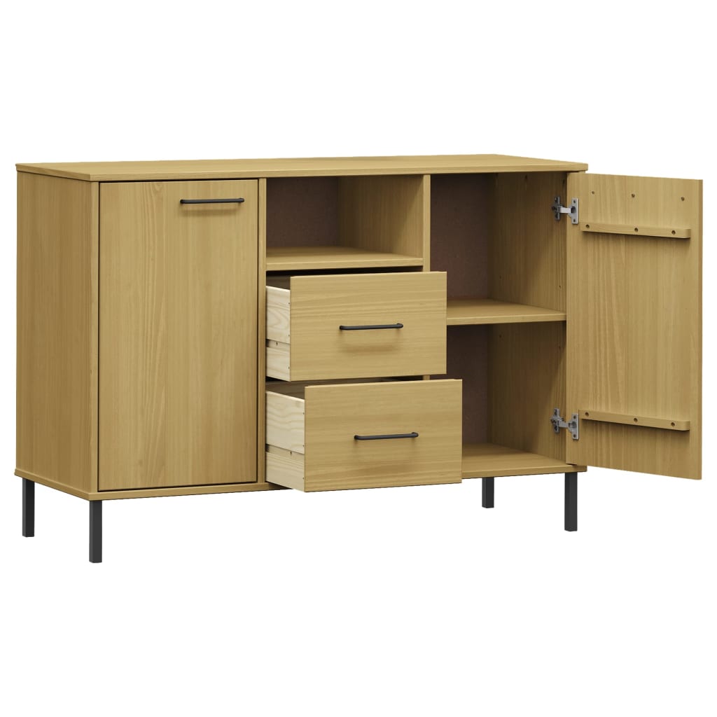 Sideboard with Metal Legs Brown 44.5"x15.7"x30.3" Solid Wood OSLO