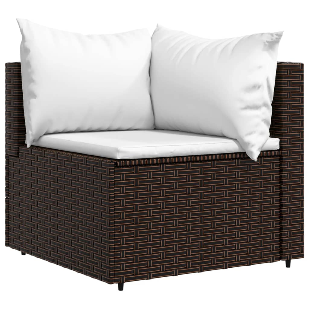 4 Piece Patio Lounge Set with Cushions Brown Poly Rattan