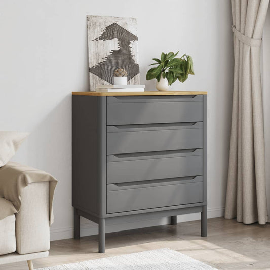 Chest of Drawers FLORO Gray Solid Wood Pine