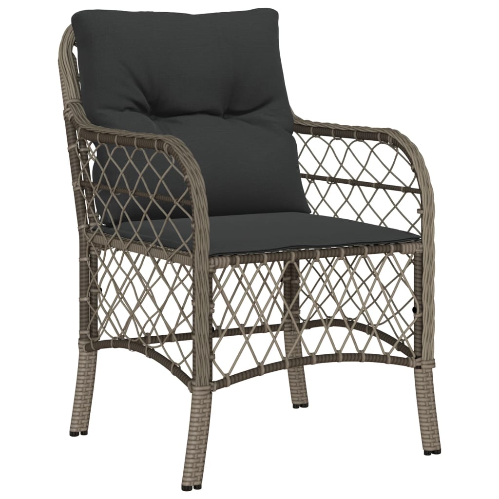 3 Piece Bistro Set with Cushions Gray Poly Rattan