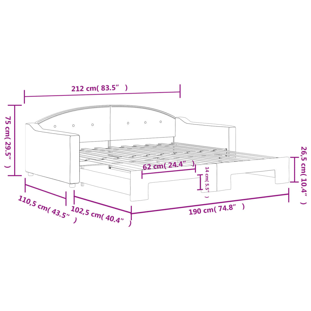 Daybed with Trundle without Mattress Dark Gray 39.4"x74.8"