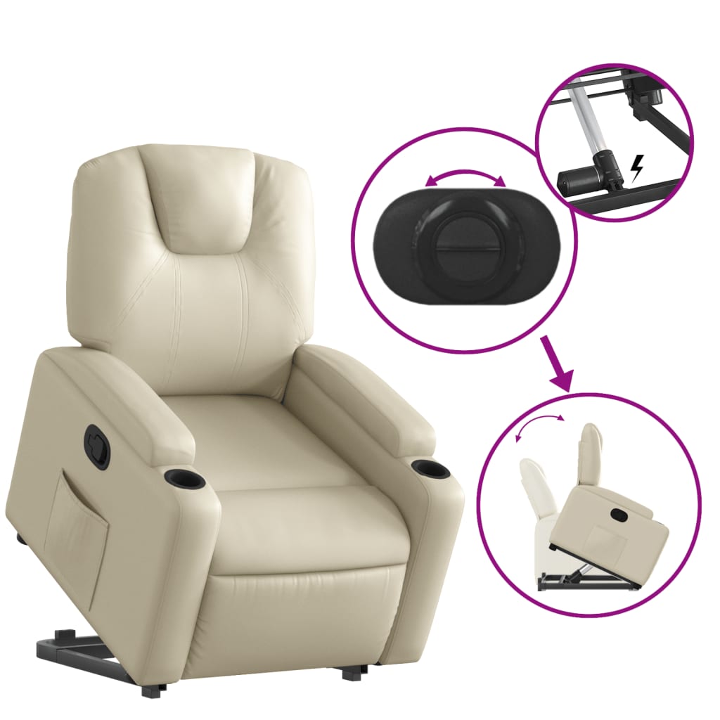 Stand up Recliner Chair Cream Faux Leather