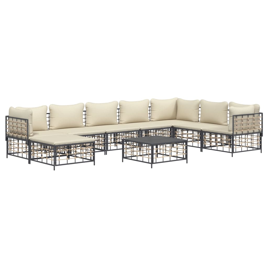 9 Piece Patio Lounge Set with Cushions Anthracite Poly Rattan