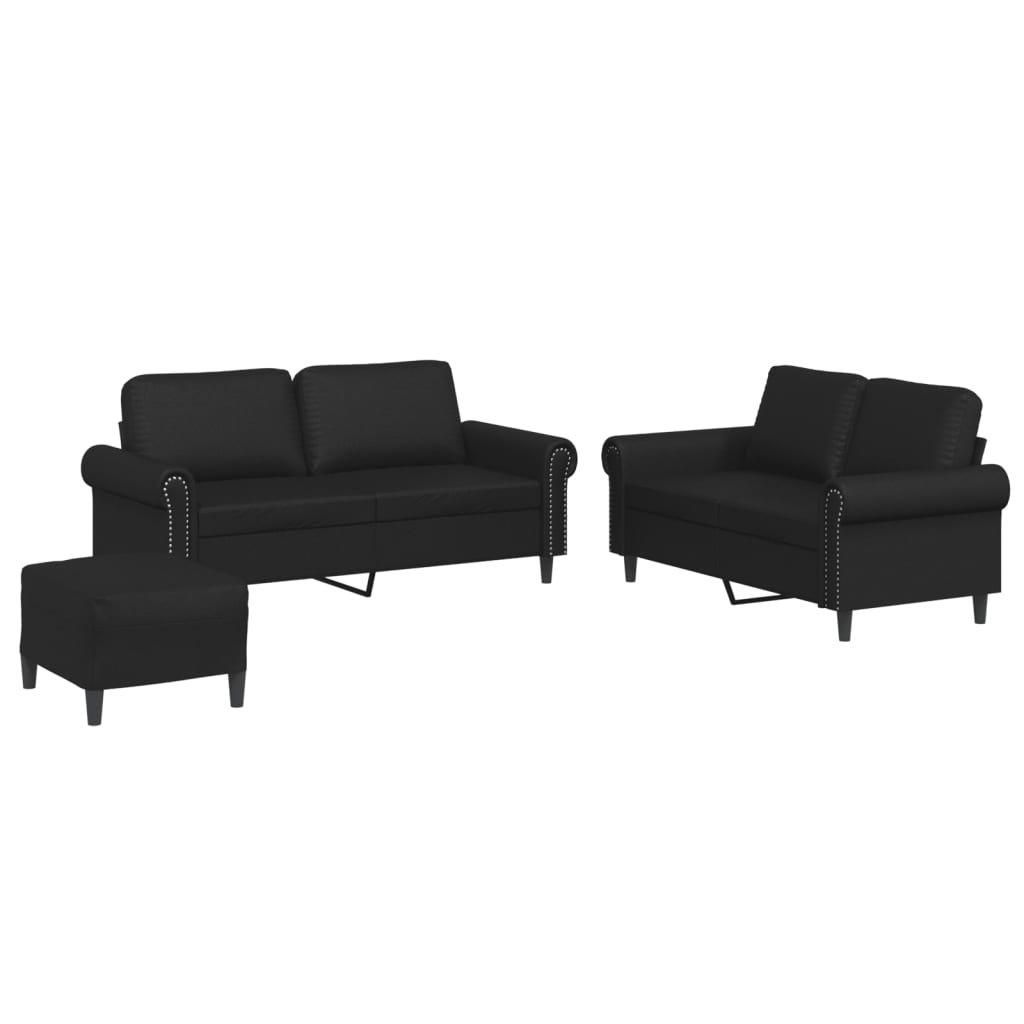 3 Piece Sofa Set with Cushions Black Faux Leather