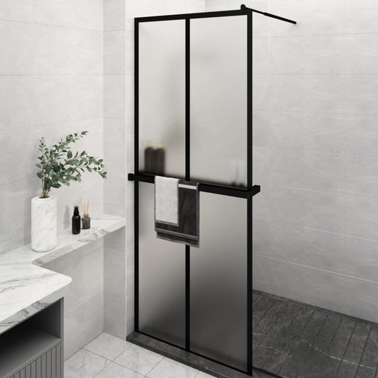 Walk-in Shower Wall with Shelf Black 31.5"x76.8" ESG Glass&Aluminum