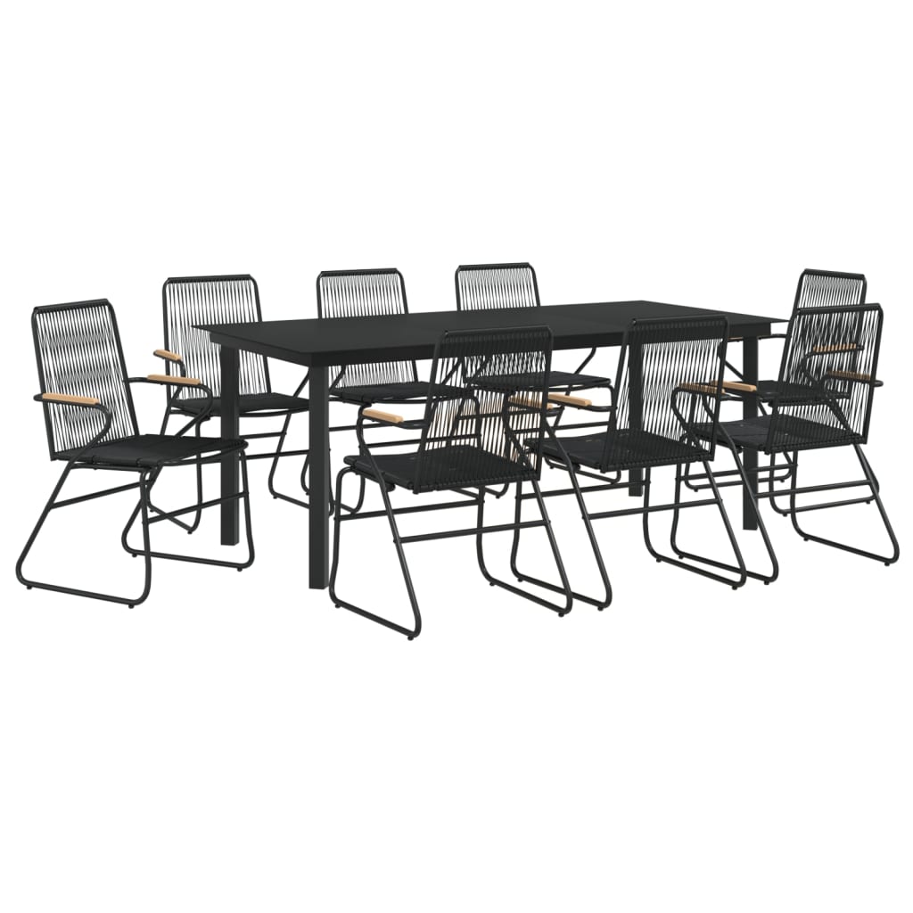 9 Piece Patio Dining Set Black PVC Rattan