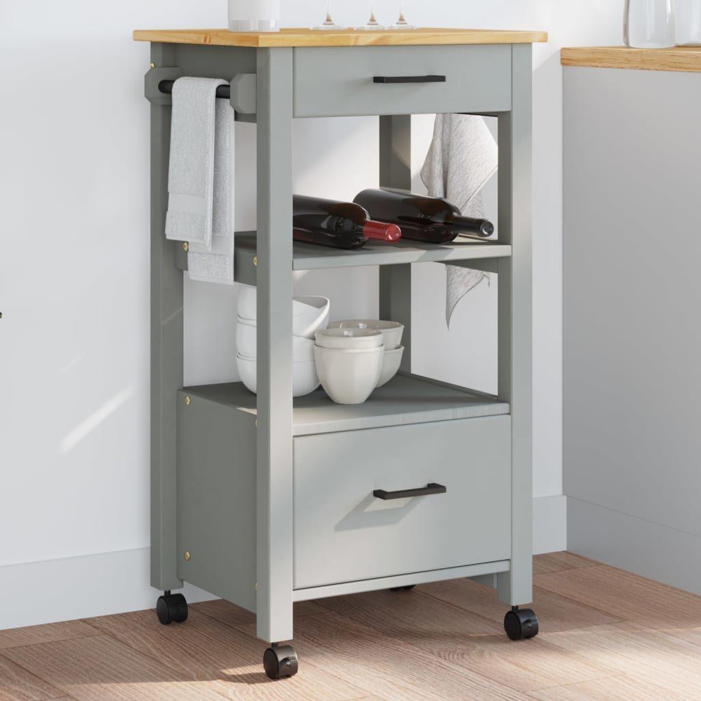 Kitchen Trolley MONZA 18.9"x15.7"x35.4" Solid Wood Pine