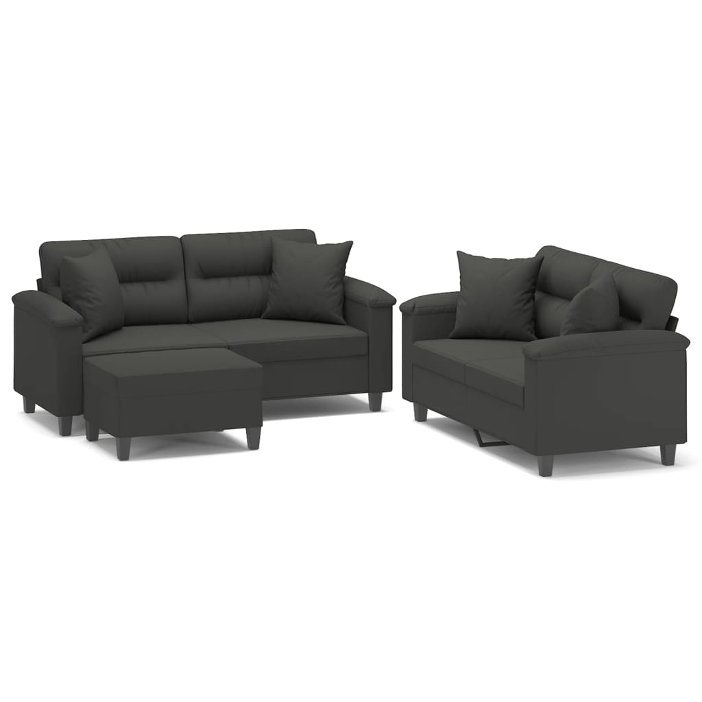 3 Piece Sofa Set with Pillows Dark Gray Microfiber Fabric