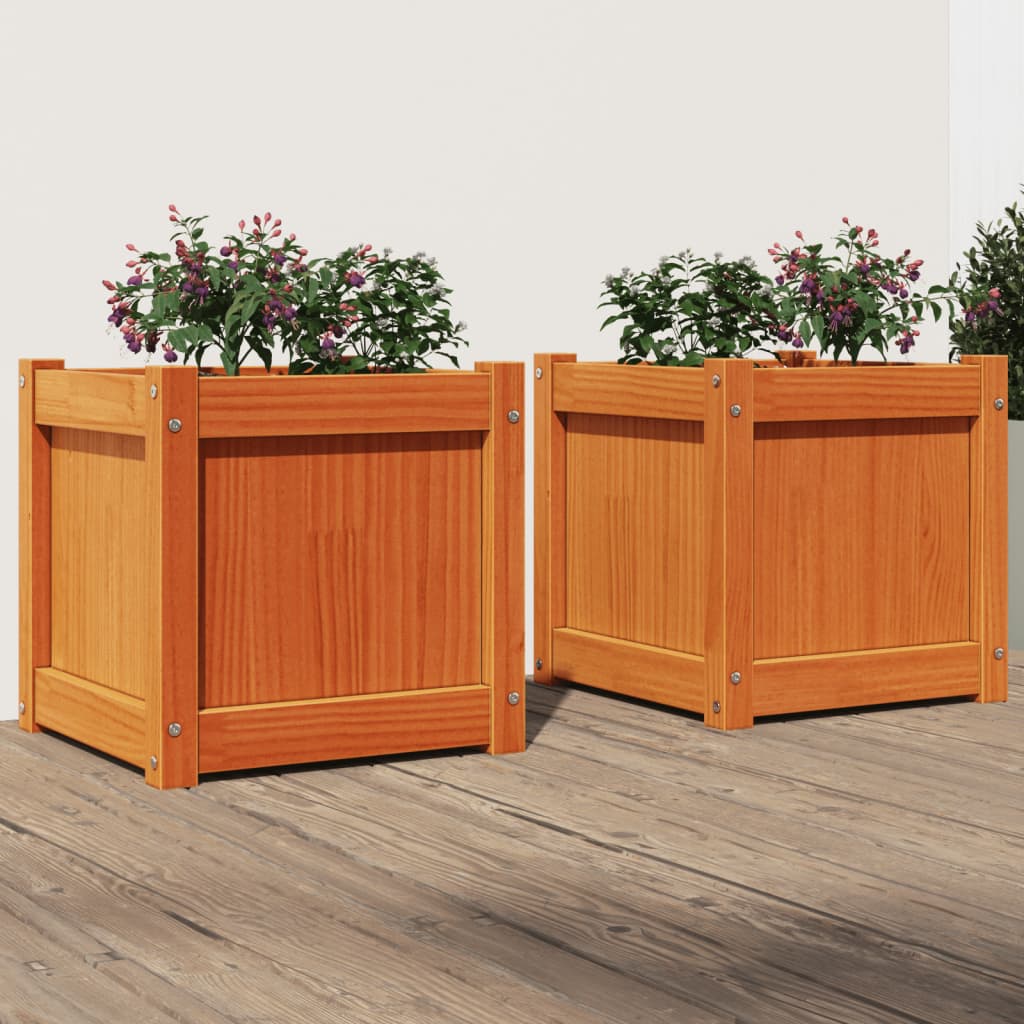 Garden Planters 2 pcs Wax Brown Solid Wood Pine