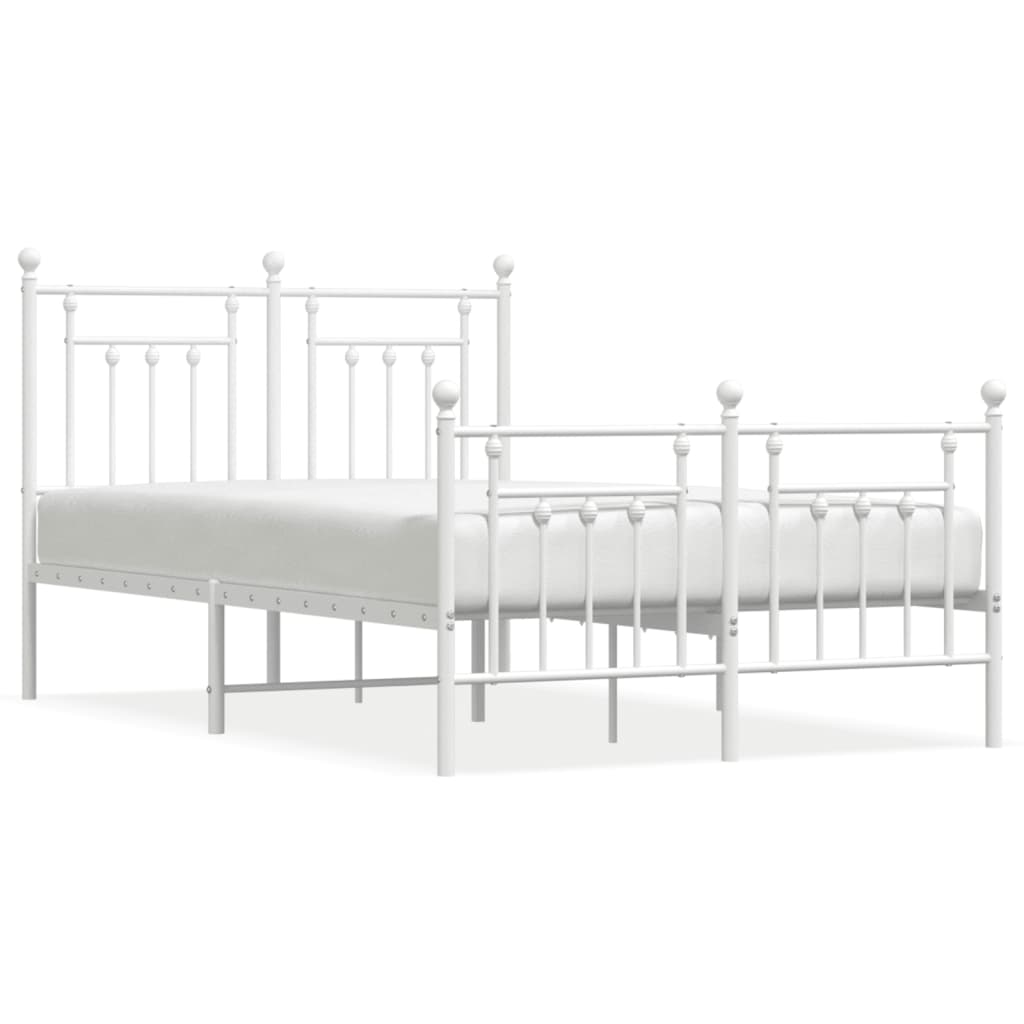 Metal Bed Frame without Mattress with Footboard White 53.1"x74.8"