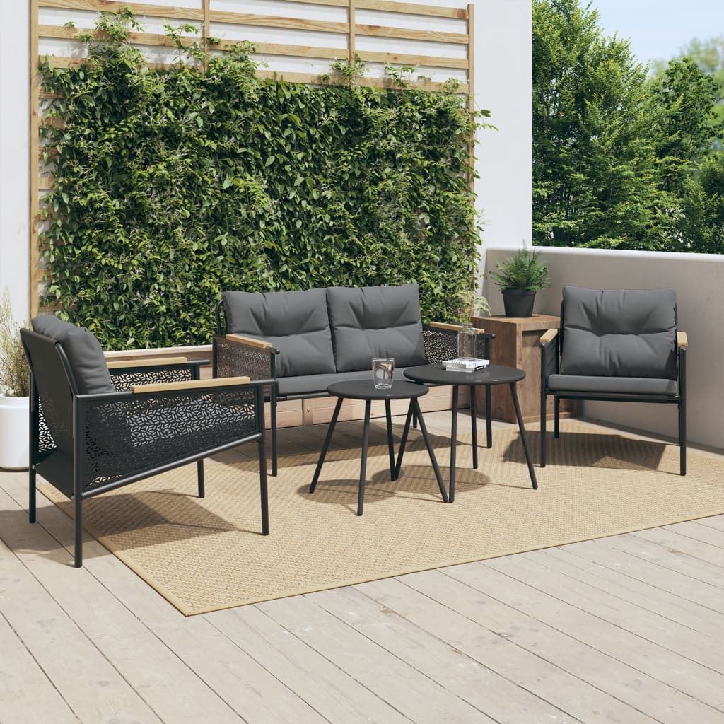 5 Piece Balcony Furniture Set with Cushions Black Steel