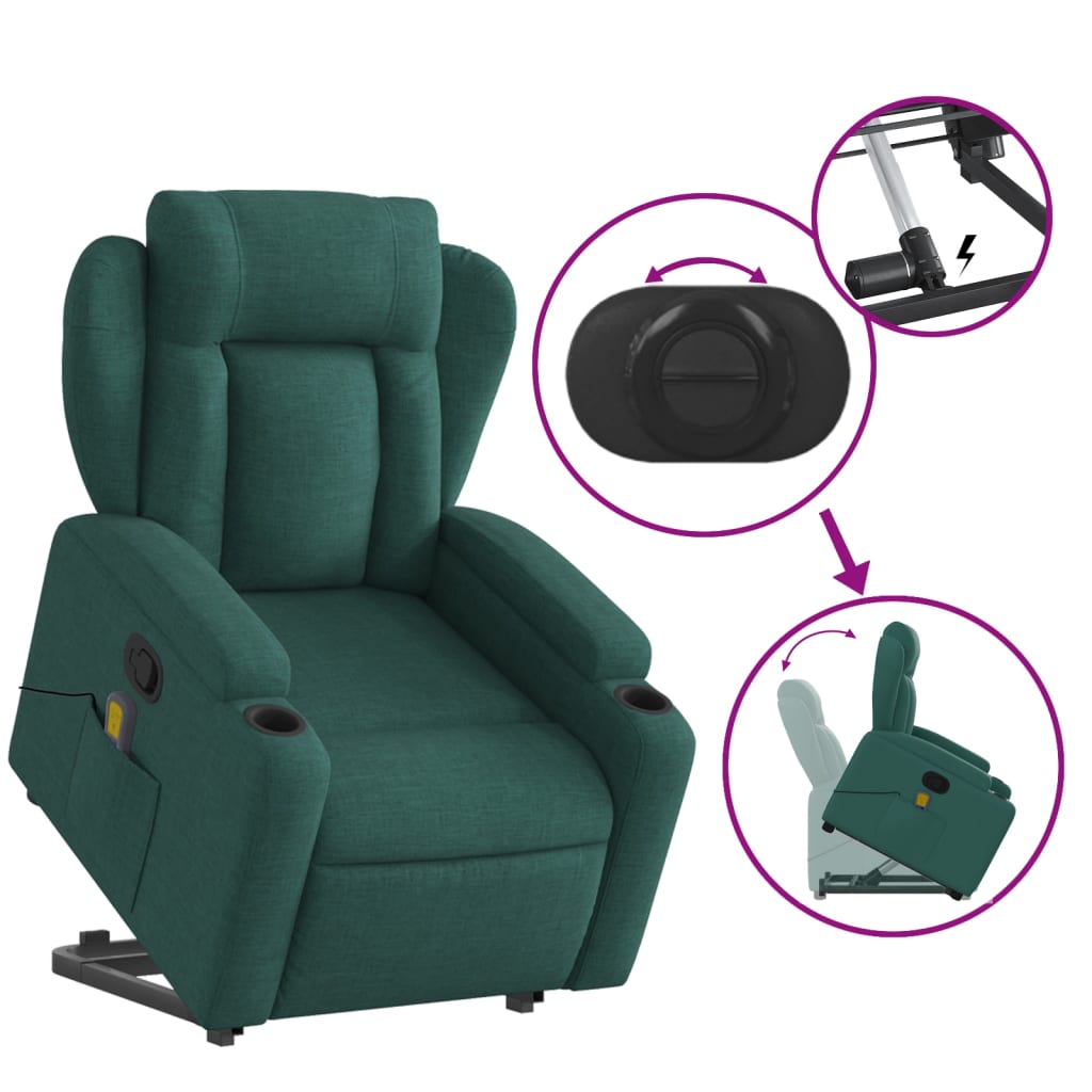 Stand up Massage Recliner Chair Dark Green Fabric