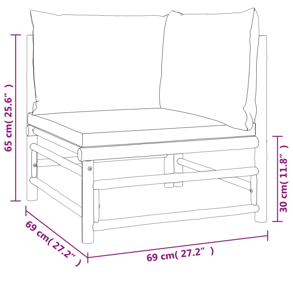 6 Piece Patio Lounge Set with Light Gray Cushions Bamboo