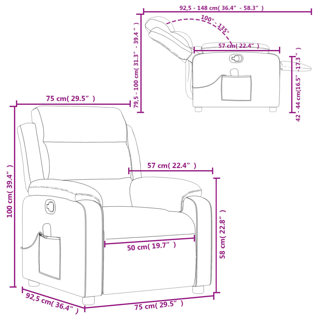 Massage Recliner Chair Light Gray Velvet