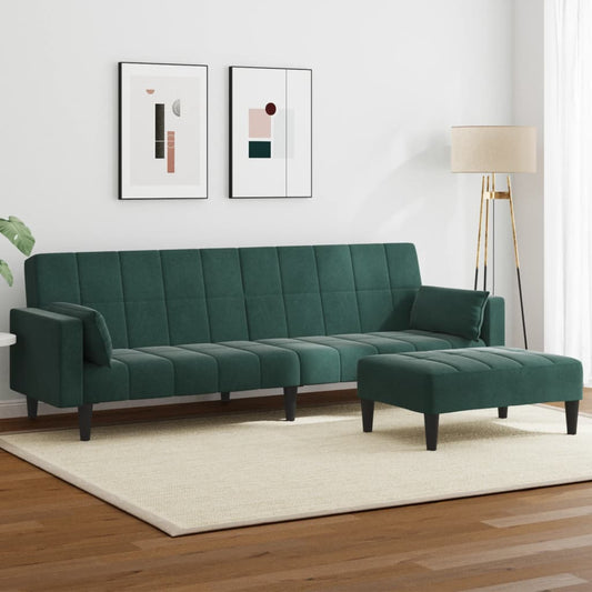 2-Seater Sofa Bed with Footstool Dark Green Velvet