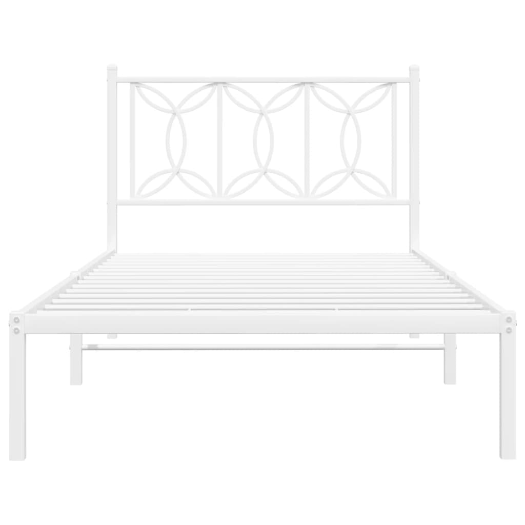 Metal Bed Frame without Mattress with Headboard White 39.4"x78.7"