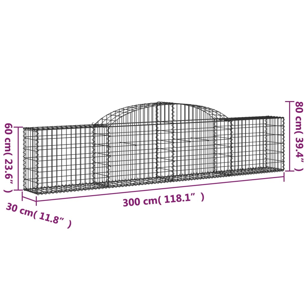 Arched Gabion Baskets 7 pcs 118.1"x11.8"x23.6"/31.5" Galvanized Iron