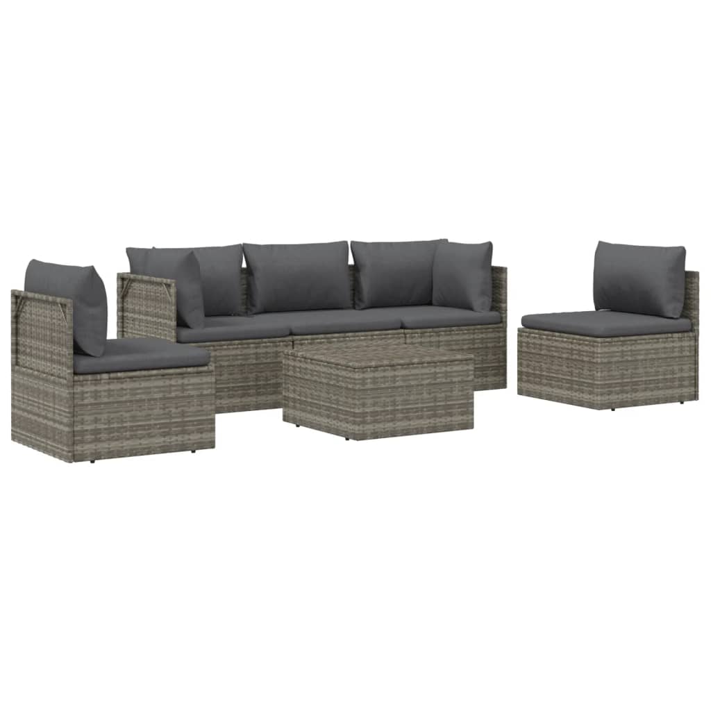 6 Piece Patio Lounge Set with Cushions Gray Poly Rattan