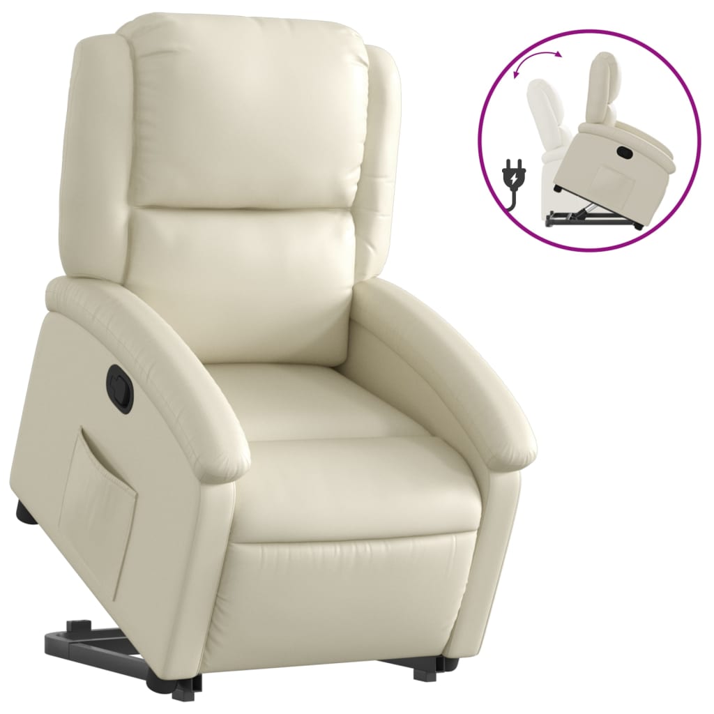 Stand up Recliner Chair Cream Faux Leather