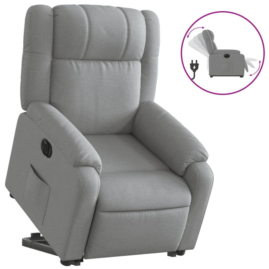 Electric Stand up Recliner Chair Light Gray Fabric