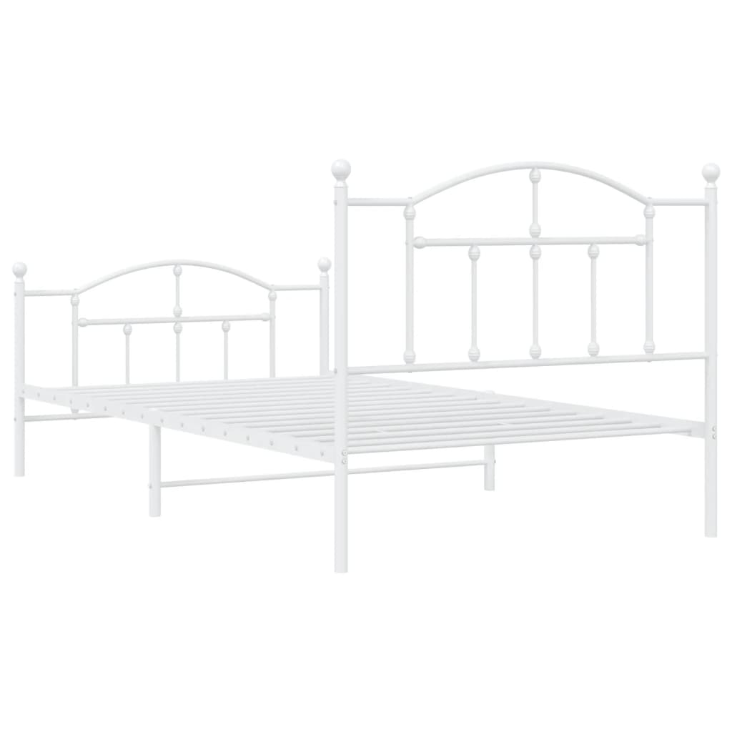 Metal Bed Frame without Mattress with Footboard White 39.4"x78.7"