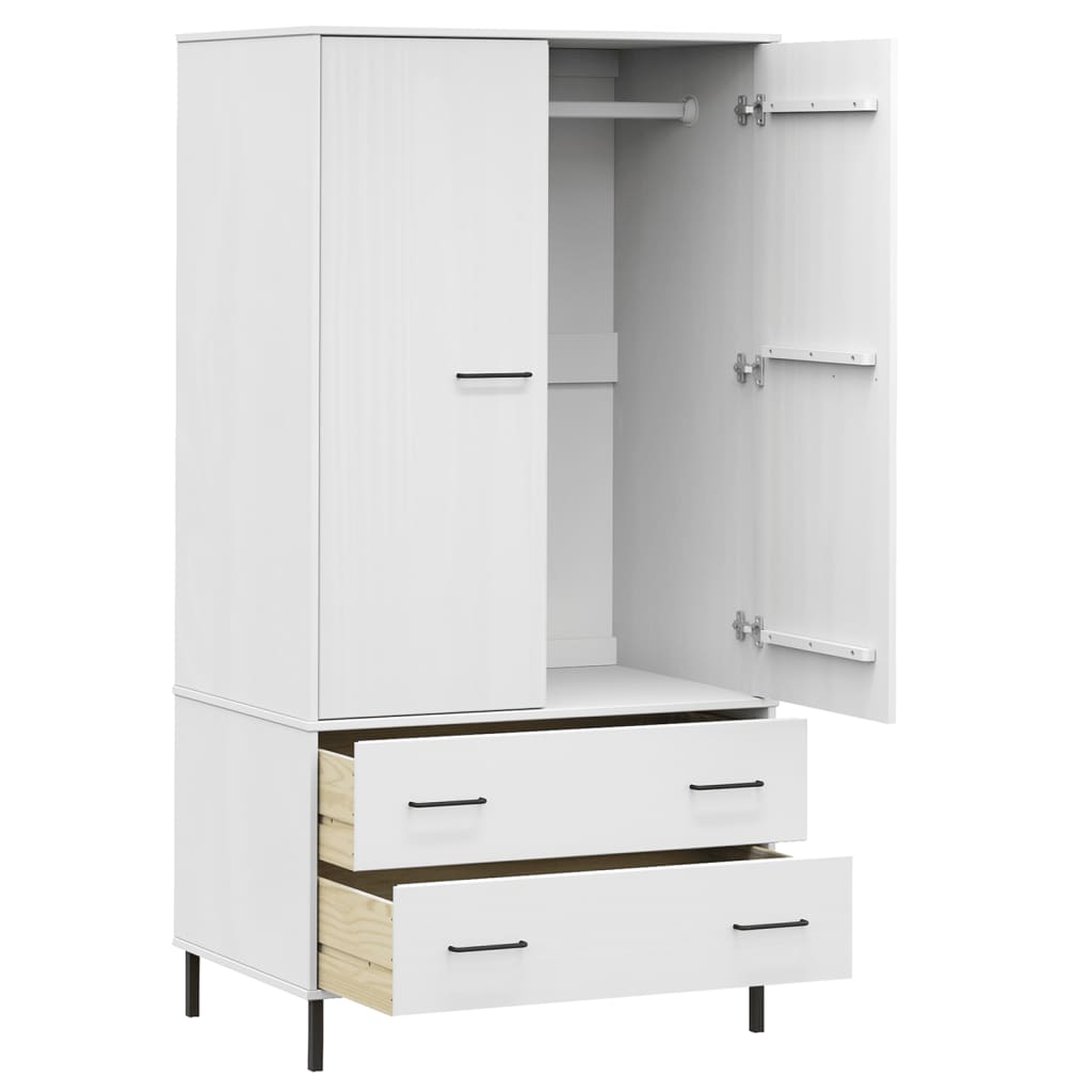 Wardrobe with Metal Legs White 35.4"x21.7"x67.9" Solid Wood OSLO