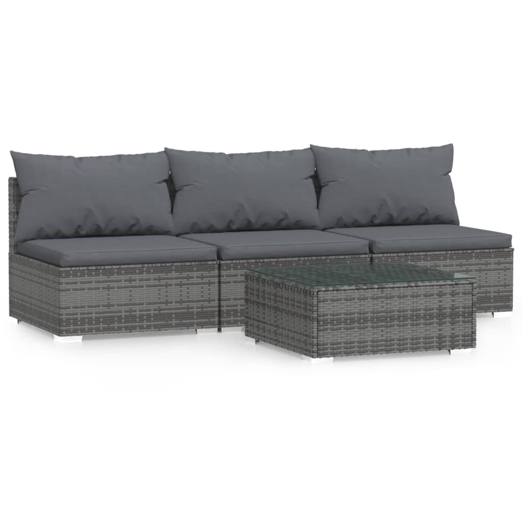 Patio Furniture Set 4 Piece with Cushions Gray Poly Rattan